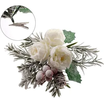 Přízdoba Růžičky 20cm bílé, zasněžené, na klipu