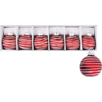 Vánoční dekorace Sada skleněných baněk 4 cm - bílý glitr - 6 ks - 19070