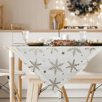 ubrus Vánoční sametový ubrus na stůl v bílé barvě se zlatými vločkami 85 x 85 cm