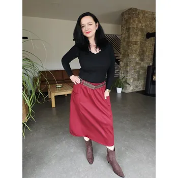 Dámská sukně Midi sukně s páskem vínová Velikost: UNI: S - XL