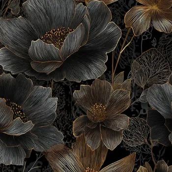 Látka samet / velvet ELIZA černé květiny Welt