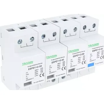 Přepěťová ochrana Tracon ESPD1+2-50-4P Svodič přepětí AC, typ T1+T2neodnímatelný modul (Tracon ESPD1+2-50-4P)