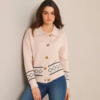 Dámský svetr Blancheporte Propínací svetr s etno vzorem a límečkem přírodní 54