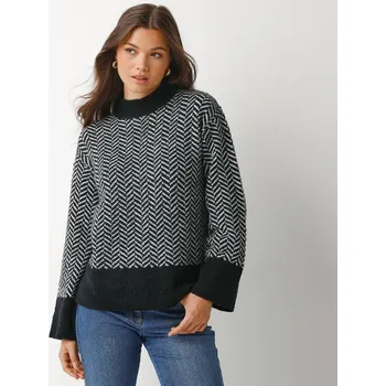 Dámský svetr Volný dvoubarevný pulovr se stojáčkem černá/režná 38/40