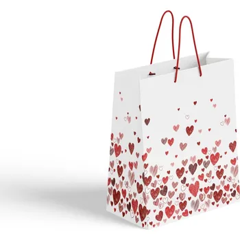 Dárková taška Taška dárková 260x120x320 mm srdce, bílá, červená