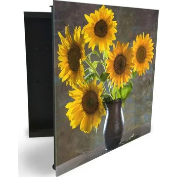 Skříňka na klíč Glasdekor skříňka na klíče - slunečnice ve váze Otevírání: Levé, Barva skříňky: Černá