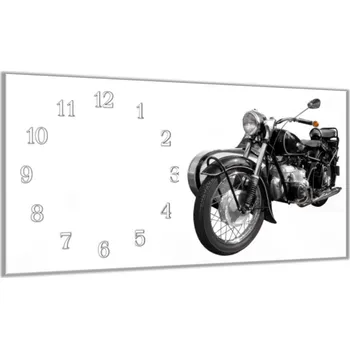 Hodiny Glasdekor Nástěnné hodiny 30x60cm starožitná motorka veterán sklo
