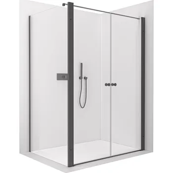 CERANO - Sprchový kout Antelo L - L/P - 6 mm - černá matná, transparentní sklo - 150x60 cm - otočný