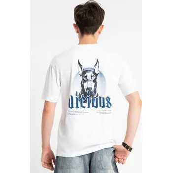 Chlapecké tričko Reporter Young | Chlapecké bílé tričko LOOSE s potiskem dobermana na zádech - Barva BÍLÁ, Velikost 176 253-0440B-75-200-1