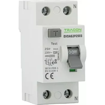Proudový chránič Tracon EVOAG2P4003 Proudový chránič, 2 pól, 40A, 30mA, 10kA, A (Tracon EVOAG2P4003)