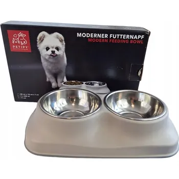 Miska pro psa Sada dvou misek s protiskluzovou silikonovou podložkou PETIPY béžová 300 ml