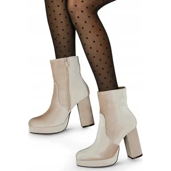 Dámská zimní obuv Béžové Dámské kotníkové boty na podpatku al'la Velur Miss 39