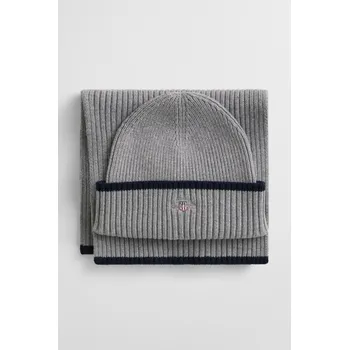 Kšiltovka SET ČEPICE A ŠÁLA GANT ESSENTIAL GIFT SET GREY MELANGE