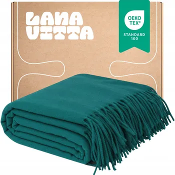 deka Vlněná deka teplá "Grand" 100% vlna Pléd tmavě tyrkysová 140x200 cm