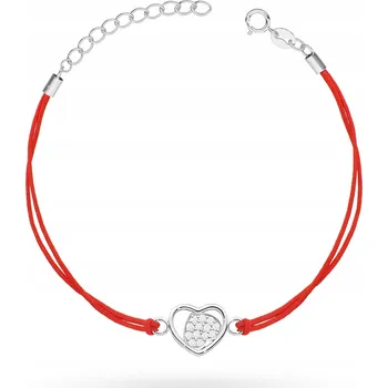 Náramek STŘÍBRNÝ NÁRAMEK ryzost 925 na Červené Šňůrce Srdce a Zirkony