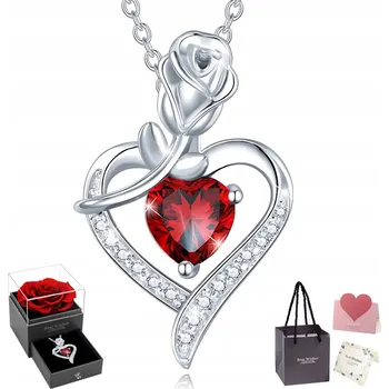 Náhrdelník NASZYJNIK SREBRNY ŘETÍZEK Z ZAWIESZKĄ SERCE DÁMSKÁ RŮŽE STŘÍBRO JAKO DÁREK