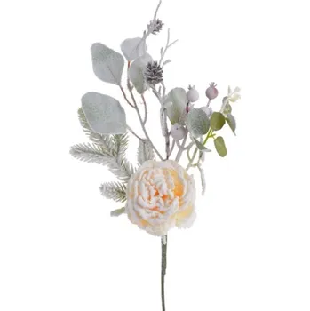 umělá květina Přízdoba Větvička 50cm Růže, krémová