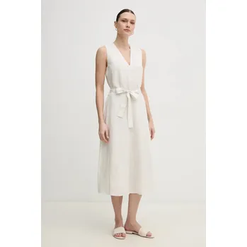 Dámské šaty Šaty s příměsí lnu Calvin Klein K20K208424 béžová 01X, vel. 40