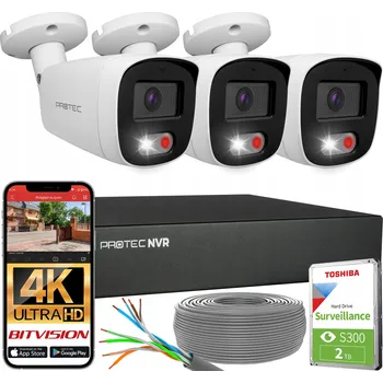 IP kamera Sada 3 IP PoE kamer s mikrofonem, detekcí lidí a vozidel, 8Mpx 4K s HDD