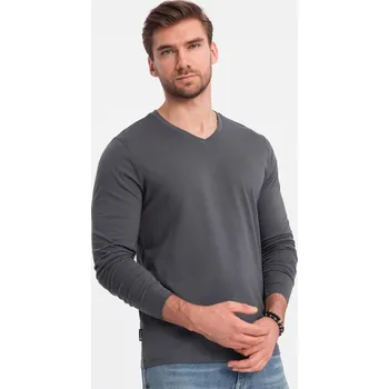 Pánské tričko Pánské tričko s dlouhým rukávem 100% bavlna grafitové pohodlné Ombre V4 OM-LSBL-0108 vel. XL