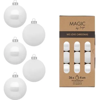 Vánoční dekorace Sada vánočních baněk Pure White, sněhobílá, sklo, 36 ks 16120P436