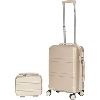 Kabinový kufr a kosmetický kufřík z ABS, šampaň – lehká cestovní sada 56 cm