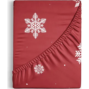 Prostěradlo Bavlněné napínací prostěradlo - Sněhové vločky na červené 80 x 200 cm
