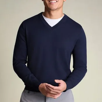 Pánský svetr Charles Tyrwhitt Pure Merino V-Neck Jumper — Navy