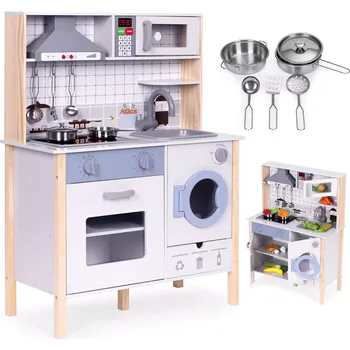 Dětská kuchyňka ECOTOYS Dětská dřevěná kuchyňka se zvukovými a LED efekty s příslušenstvím TL403005