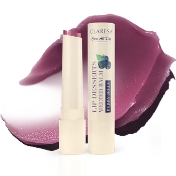 Přípravek na rty Claresa LIP DESSERTS MELTED BALM CARE ALL DAY pečující rtěnka Berry Jelly, 3 g
