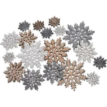 Vánoční dekorace Vločky 3cm, 48ks dřevěné, mix barev