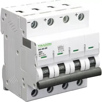Jistič Tracon DC-4C-20 Jistič pro jednosměrné obvody, 4P, 20A, 880VDC (Tracon DC-4C-20)