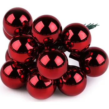 Vánoce Vánoční skleněná baňka na drátku Ø2 cm - mat a lesk Balení: 12 ks, Varianta: 13 červená tmavá lesk - 8596475711654