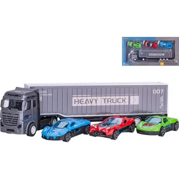 autodráha Auto nákladní kovový kamion set se 3 auty volný chod