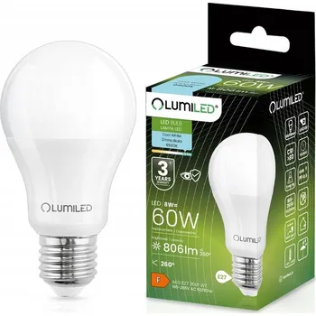 Žárovka LED žárovka E27 A60 8W (odpovídá 60W) 806lm 6500K Studená bílá 260° LUMILED