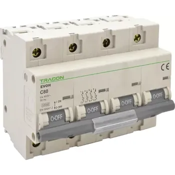 Jistič Tracon EVOH480 Výkonový jistič, 4-pólový, char.C, 80A, 4P,10kA (Tracon EVOH480)