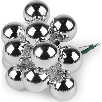 Vánoční dekorace Vánoční skleněná baňka na drátku Ø2 cm - mat a lesk Varianta: 3 stříbrná lesk, Balení: 12 ks