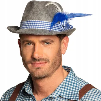 Klobouk Bavorský klobouk s modrým peřím čepice na Oktoberfest