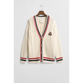 Dámský svetr KARDIGÁN GANT VARSITY CABLE V-NECK CARDIGAN CREAM