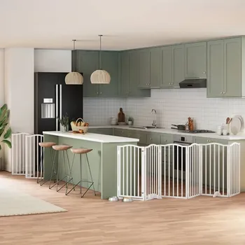 ohrádka pro psa zahrada-XL Zábrana pro psy s dvířky skládací 12 panelů bílá 600 cm topol 3155595