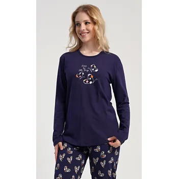 Dámské noční prádlo Vienetta Dámské pyžamo dlouhé Sarah Barva: tmavě modrá, Velikost: XL