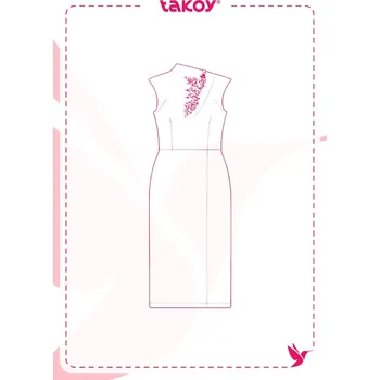 Střih PDF dámské pouzdrové šaty s překladem ve výstřihu Ruthy-32-38