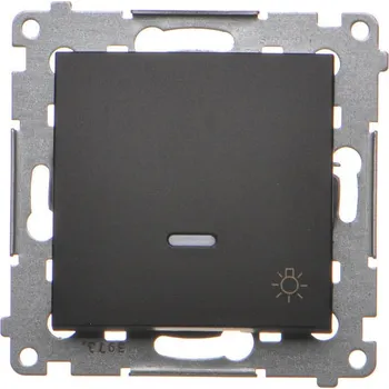 vypínač Tlačítko zapínací “světlo”, s orientačním LED podsvětlením, řazení, Simon 54 DS1L.01/49, černá metalizovaná