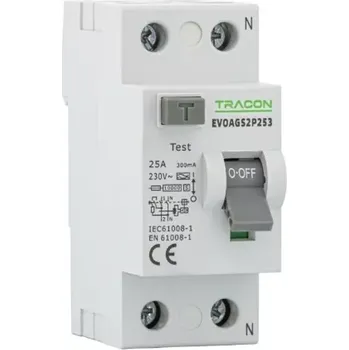 Proudový chránič Tracon EVOAGS2P633 Proudový chránič, 2 pól, 63A, 300mA, 10kA, A/S (Tracon EVOAGS2P633)