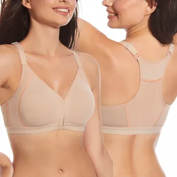 Dámské oblečení Pohodlná Měkká Sportovní Podprsenka Zapínání Vpředu Bez Kostic Béžová 70C