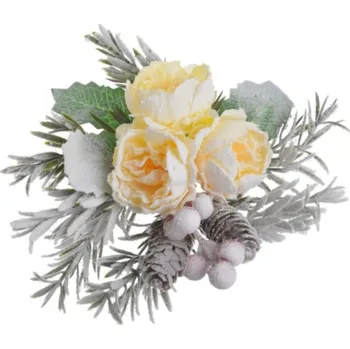 umělá květina Přízdoba Růžičky 20cm krémové, zasněžené, na klipu