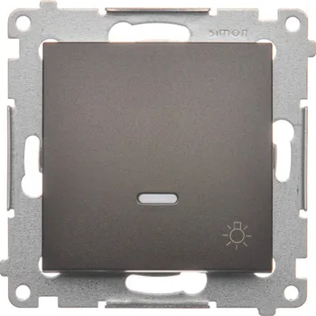 vypínač Tlačítko zapínací “světlo”, s orientačním LED podsvětlením, řazení, Simon 54 DS1L.01/46, hnědá metalizovaná
