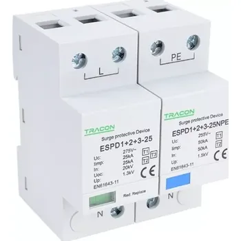 Přepěťová ochrana Tracon ESPD1+2+3-25-1+1P Svodič přepětí AC, typ T1+T2+T3,neodnímatelný modul (Tracon ESPD1+2+3-25-1+1P)