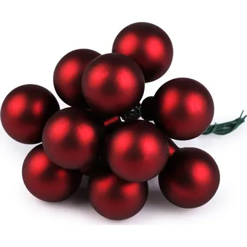 Vánoční dekorace Vánoční skleněná baňka na drátku Ø2,5 cm - mat a lesk, střední, 14 červená tmavá mat