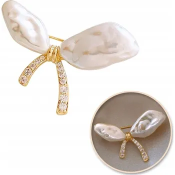 Brož Dekorativní mašle Brož mašlí, perlami a zirkony – stylový dámský šperk